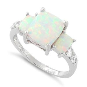 Fire opal white topaz sterling silver